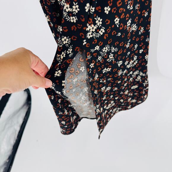Lush Black Brown Floral Maxi Dress Flutter Sleeve V-Neck Size Medium - Picture 5 of 6